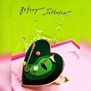 NEW Betsey Johnson Gold Plated Golf Heart Ring, Stretch Fit, Heart Shape, Green